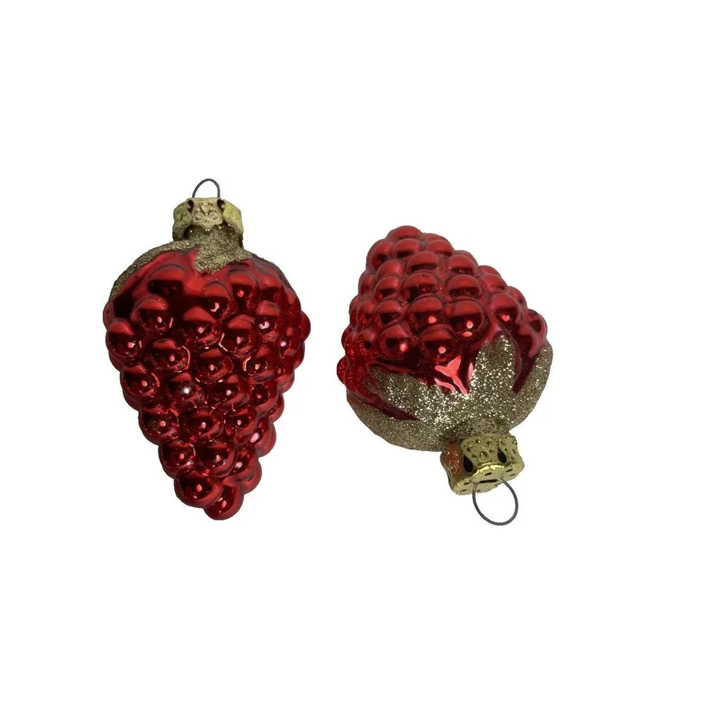 2 Small Vintage Strawberry Cluster Mercury Glass Christmas Ornaments